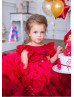 Red Tulle Ruffled High Low Flower Girl Dress